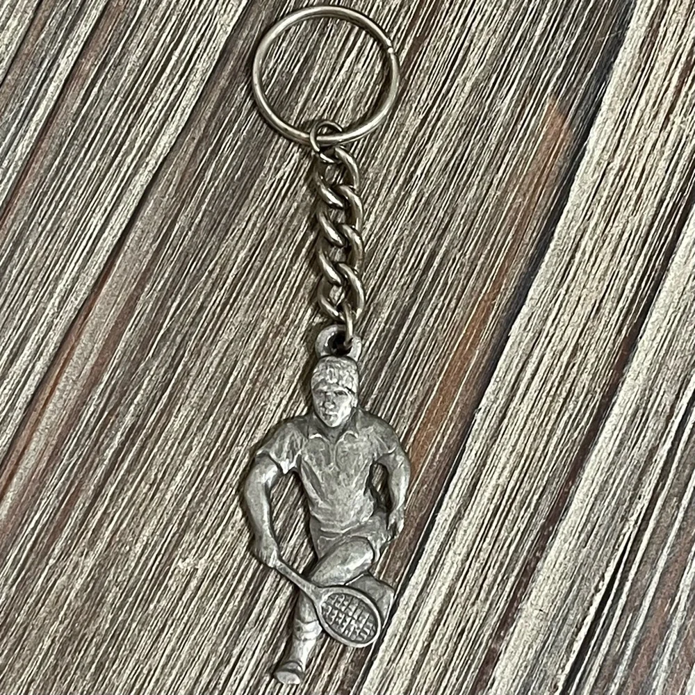 Vintage Radcliffe Pewter 1983 Tennis Male Player Keychain I Love Tennis P Davis